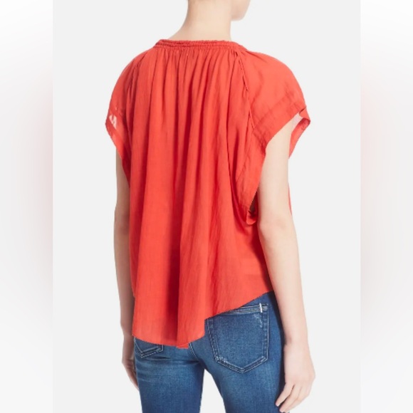IRO Maeva Top Red Voile Cotton Blend Gauzy Breezy Cap Sleeve SZ 4 - Picture 5 of 13